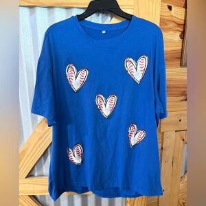 Women’s XL Oversized Baseball Heart T-Shirt. Royal Blue. Only worn once